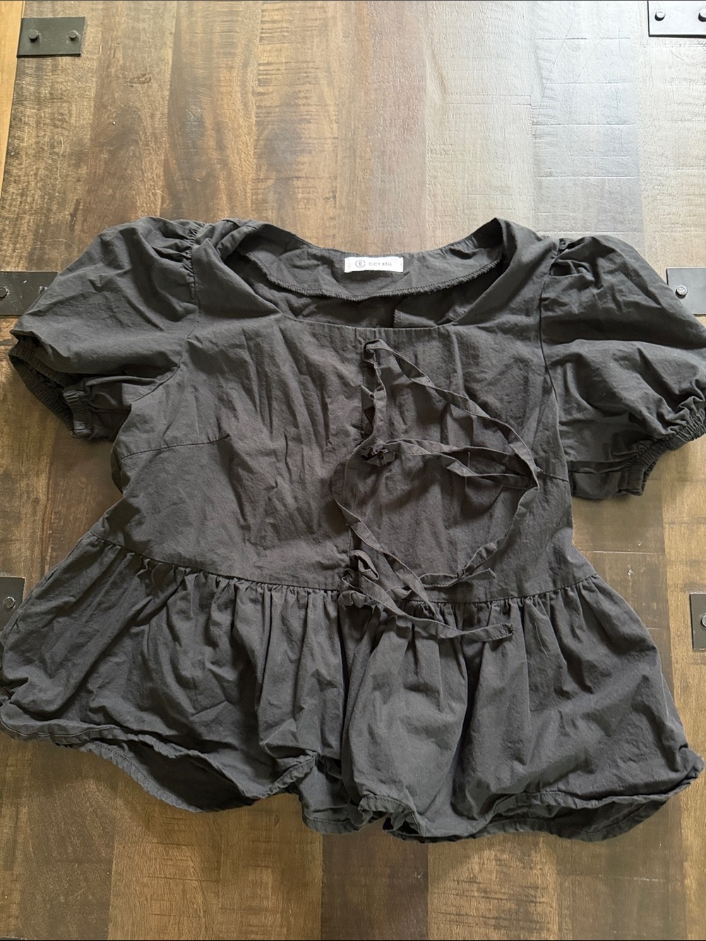 Unknown Brand Black Puff Sleeve Peplum Top